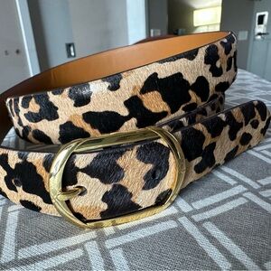 Leopard Print Belt with Gold Buckle